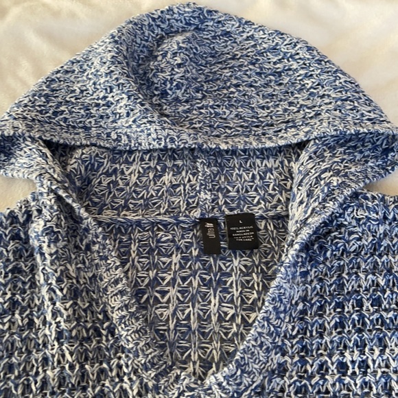 Ultra Flirt Blue and White Hooded Marked Knit Long Sleeve Sweater Size Large - Picture 4 of 10